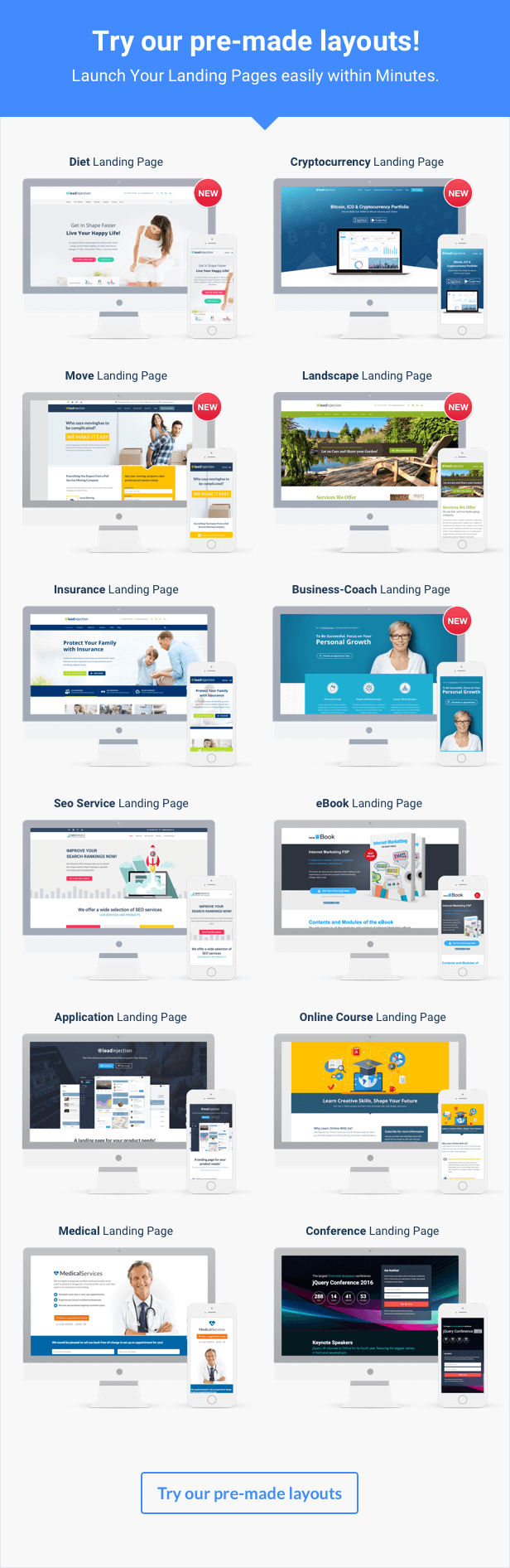 pre made layouts - Leadinjection - Landing Page Theme